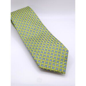 Vintage Countess Mara Men's 100% Silk Green & Blue Geometric Pattern Necktie